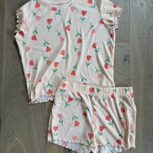 Old navy girls ribbed tulip flower pajama set shorts top XL 14 16 years